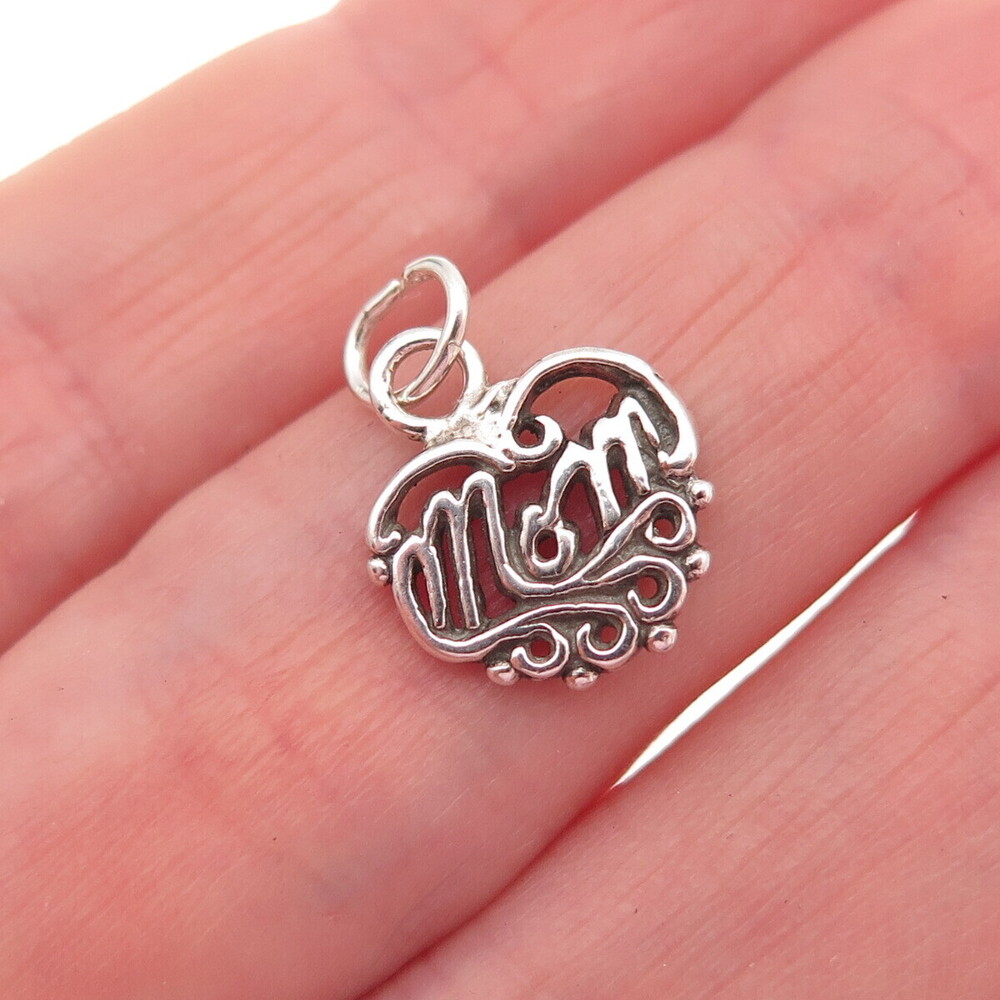 Sunwest 925 Sterling Silver Vintage Mom Heart Oxidized Mini Charm Pendant